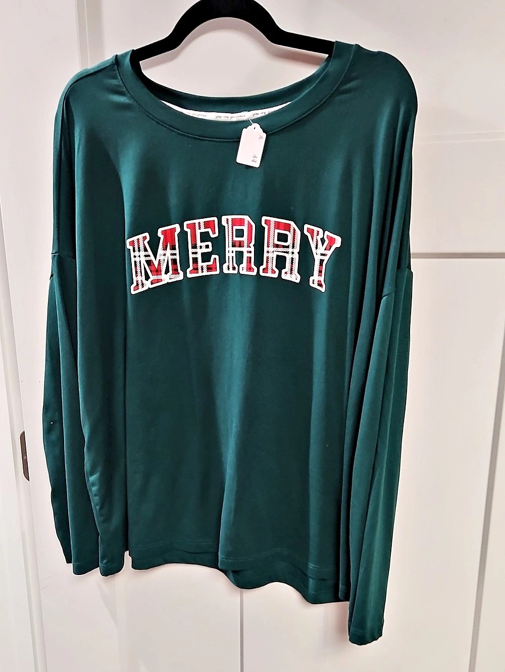 Joyspun Merry Long Sleeve Top Green Size 2X